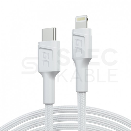 GREEN CELL Kabel USB typ-C / Lightning 8-pin (wtyk / wtyk) Power Delivery biały 1m