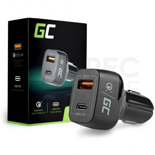 Green Cell Ładowarka samochodowa USB Quick Charge 3.0 + USB typ-C Power Delivery (30W)