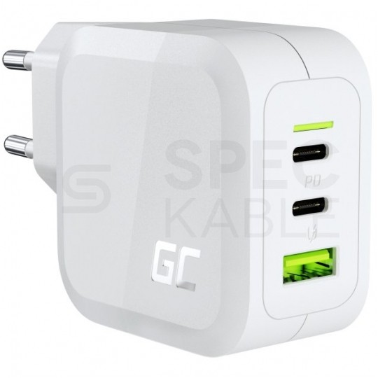 Green Cell Ładowarka sieciowa 3x USB [2x USB-C Power Delivery 65W (20V / 3,25A) + 1x Quick Charge 18W (20V / 1,8A)] 65W biała