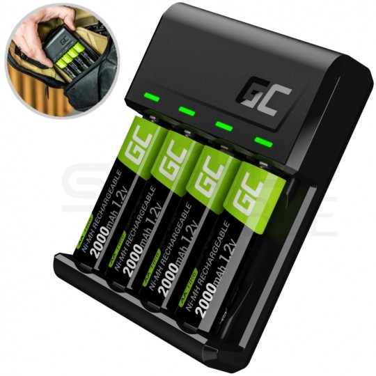 Green Cell Zestaw Ładowarka akumulatorów 4x Ni-MH (R03 AAA / R6 AA) VitalCharger + 4 akumulatorki Ni-MH [R6 AA] 2000mAh