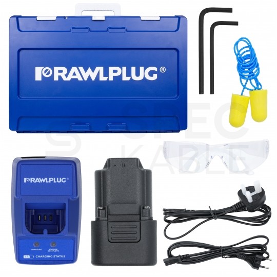 Gwoździarka gazowa akumulatorowa 7,2V do drewna z ładowarką i akumulatorem w walizce Rawlcase RAWLPLUG R-WW90II-XL1
