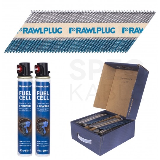 Gwoździe do drewna 3,1x75mm czarne, pierścieniowe na papierze 2200 sztuk + 2x gaz do gwoździarki WW90II Rawlplug R-DRK-3175-V