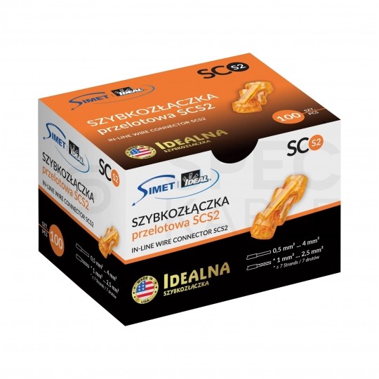 IDEALNA Szybkozłączka przelotowa 2x 0,5-4mm2 uniwersalna bezhalogenowa (na drut / na linkę) 450V/32A SIMET 100szt.