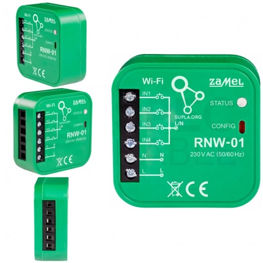 Inteligentny sterownik do rolet, bramy itp. Wi-Fi RNW-01 SUPLA ZAMEL Puszkowy IP20 230 VAC