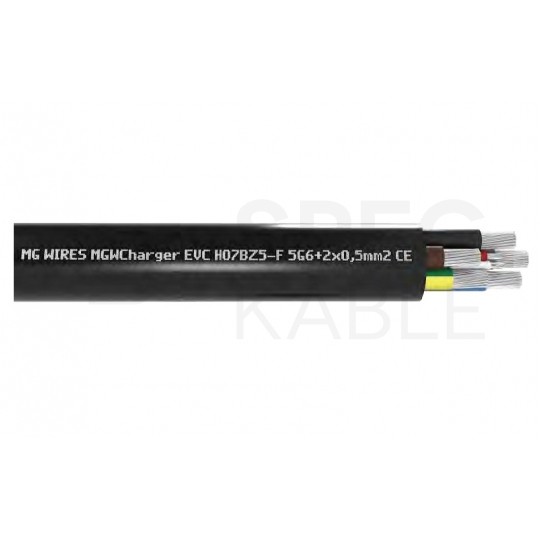 Kabel do ładowania samochodów elektrycznych EVC / H07BZ5-F 5x6mm2 + 1x0,5mm2 czarny 450/750V zewnętrzny poliuretanowy bezhalogenowy linka MG Wires