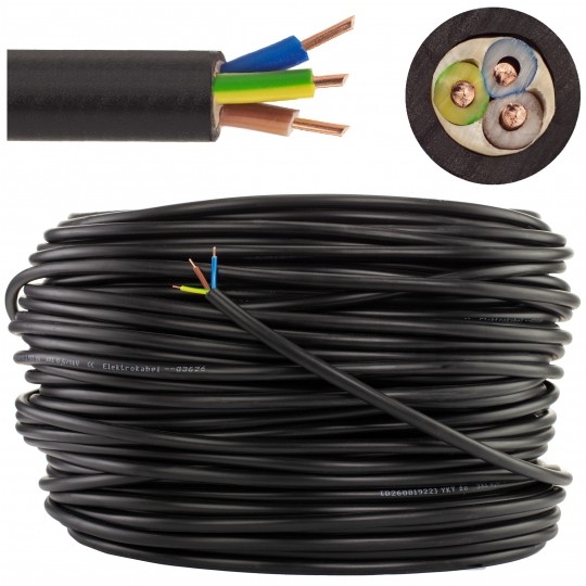 Kabel energetyczny ziemny YKY 3x1,5mm2 czarny 0,6/1kV drut Elektrokabel krążek 100m