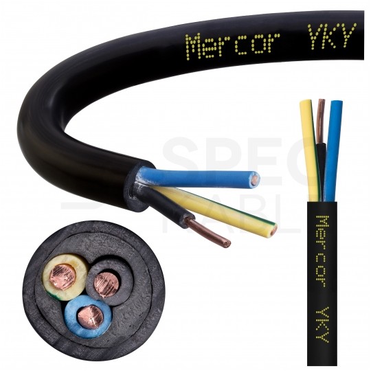 Kabel energetyczny ziemny YKY 3x2,5mm2 czarny 0,6/1kV drut Mercor