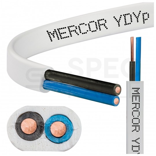 Kabel instalacyjny płaski YDYp 2x2,5mm2 biały 450/750V drut Mercor