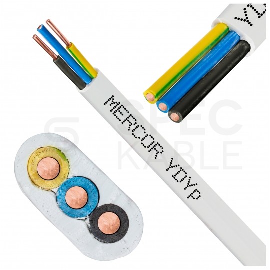 Kabel instalacyjny płaski YDYp 3x1,5mm2 biały 450/750V drut Mercor