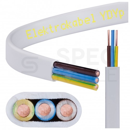 Kabel instalacyjny płaski YDYp 3x1mm2 biały 450/750V drut Elektrokabel