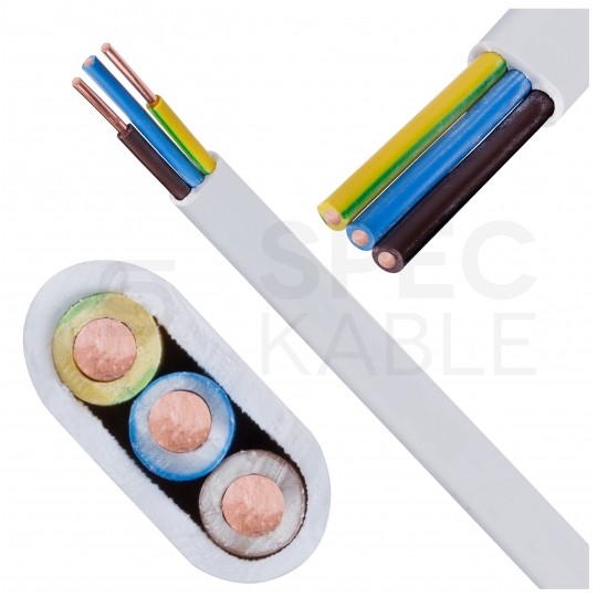 Kabel instalacyjny płaski YDYp 3x2,5mm2 biały 450/750V drut Elektrokabel krążek 100m