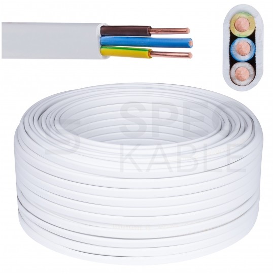 Kabel instalacyjny płaski YDYp 3x2,5mm2 biały 450/750V drut Elektrokabel krążek 100m