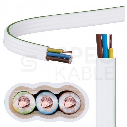 Kabel instalacyjny płaski YDYp 3x2,5mm2 biały 450/750V drut NKT instal PLUS bęben QADDY 550m