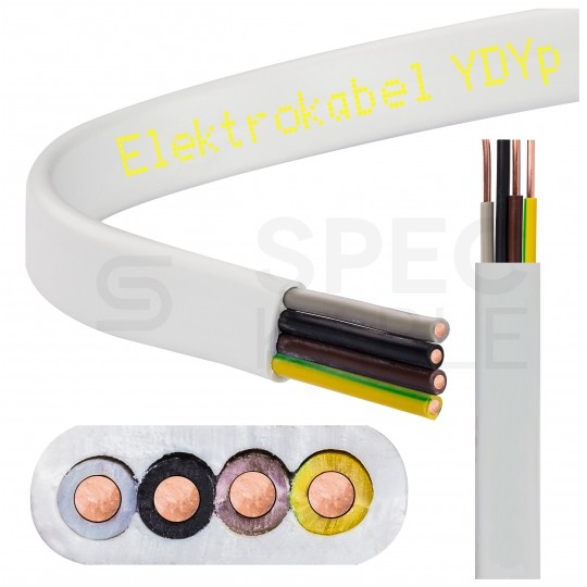 Kabel instalacyjny płaski YDYp 4x1,5mm2 biały 450/750V drut Elektrokabel