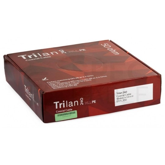 Kabel koncentryczny 50ohm Tri-Lan 240 Dual-Shield 1,4/3,8/6,1mm Cu (oplot CuSn 80%) antenowy zewnętrzny suchy czarny TRILAN
