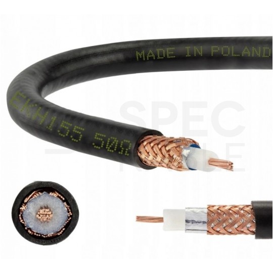 Kabel koncentryczny 50ohm YWLXpek H155 Dual-Shield 1,08/3,9/5,4mm Cu (oplot Cu 80%) antenowy wewnętrzny czarny Elektrokabel