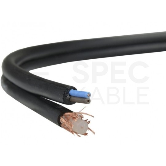 Kabel koncentryczny 75ohm do kamer XAp RG59 0,59/3,7/6,0mm Cu (oplot CCS 90%) czarny antenowy zewnętrzny żelowany z zasilaniem 2x0,75mm2 Satec