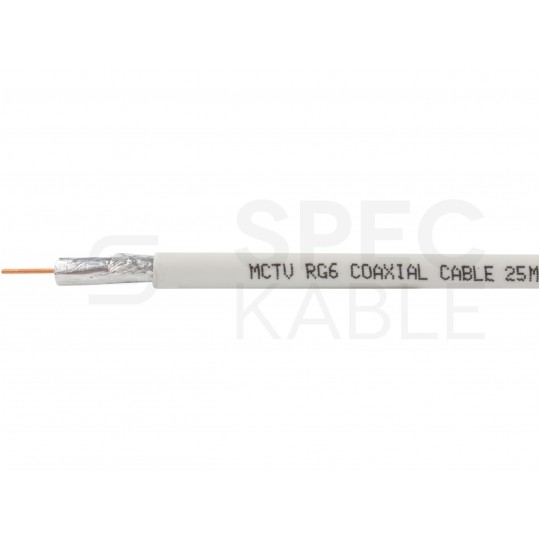 Kabel koncentryczny 75ohm RG6 Dual-Shield 1,00/4,8/6,6mm CSS (oplot Al) antenowy wewnętrzny biały Maclean