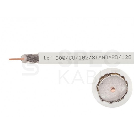 Kabel koncentryczny 75ohm RG6 tc’680CU Dual-Shield 1,0/4,7/6,9mm Cu (oplot Al 80%) antenowy wewnętrzny biały TC'EQ