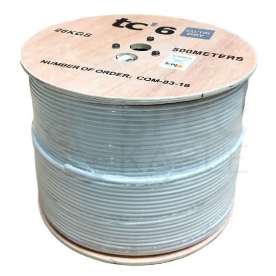 Kabel koncentryczny 75ohm RG6 tc’685CU Tri-Shield 1,02/4,7/6,9mm Cu (oplot Al 80%) antenowy wewnętrzny B2ca bezhalogenowy LSOH biały TC'EQ