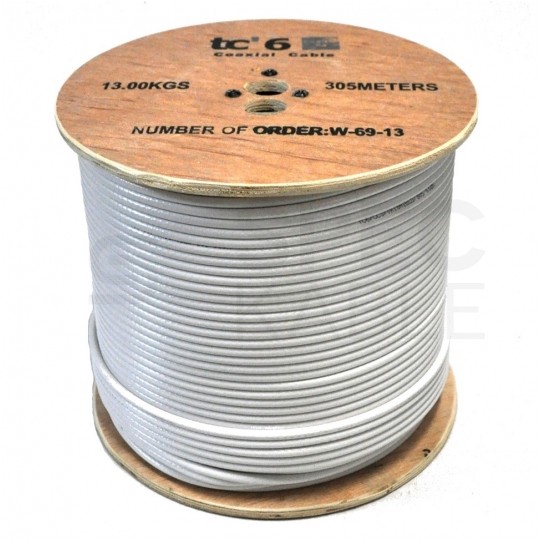 Kabel koncentryczny 75ohm RG6 tc’685CU Tri-Shield 1,02/4,7/6,9mm Cu (oplot Al 80%) antenowy wewnętrzny Dca bezhalogenowy LSOH biały TC'EQ