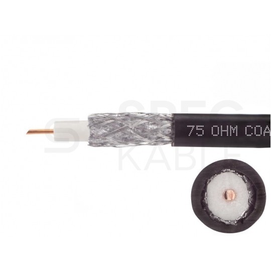 Kabel koncentryczny 75ohm RG6ż Dual-Shield 1,0/4,8/7,0mm Cu (oplot Al) antenowy zewnętrzny żelowany czarny Cabletech