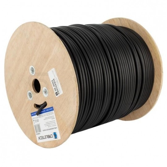 Kabel koncentryczny 75ohm RG6ż Dual-Shield 1,0/4,8/7,0mm Cu (oplot Al) antenowy zewnętrzny żelowany czarny Cabletech