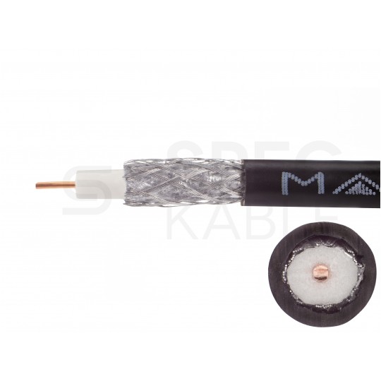 Kabel koncentryczny 75ohm RG6ż Dual-Shield 1,02/4,57/6,8mm Cu (oplot Al) antenowy zewnętrzny żelowany czarny MAXCABLE