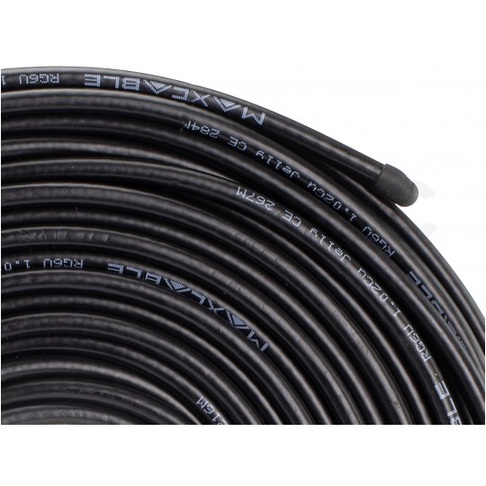 Kabel koncentryczny 75ohm RG6ż Dual-Shield 1,02/4,57/6,8mm Cu (oplot Al) antenowy zewnętrzny żelowany czarny MAXCABLE