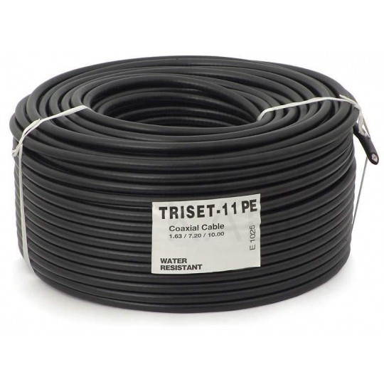 Kabel koncentryczny 75ohm Triset-11 Dual-Shield 1,63/7,2/10,2mm Cu (oplot Al 86%) antenowy zewnętrzny żelowany czarny Triset