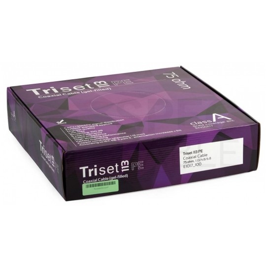 Kabel koncentryczny 75ohm Triset-113 Tri-Shield 1,13/4,8/6,8mm Cu (oplot Al 81%) antenowy zewnętrzny żelowany czarny Triset