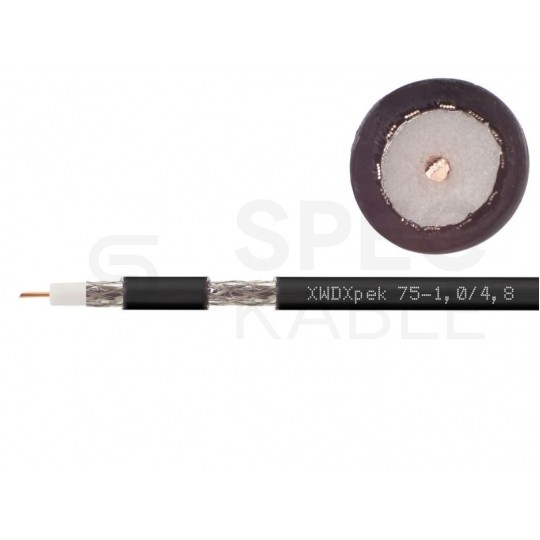 Kabel koncentryczny 75ohm XWDXpek Dual-Shield 1,0/4,8/6,8mm Cu (oplot CuSn) antenowy zewnętrzny suchy czarny Technokabel