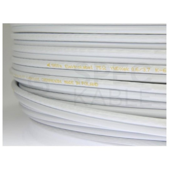 Kabel koncentryczny do kamer 75ohm K60 Dual-Shield 0,59/3,7/5,8mm Cu (oplot Cu 60%) antenowy wewnętrzny z zasilaniem 2x0,5mm2 biały Elektrokabel