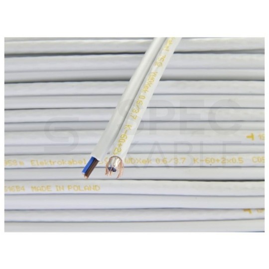 Kabel koncentryczny do kamer 75ohm K60 Dual-Shield 0,59/3,7/5,8mm Cu (oplot Cu 60%) antenowy wewnętrzny z zasilaniem 2x0,5mm2 biały Elektrokabel