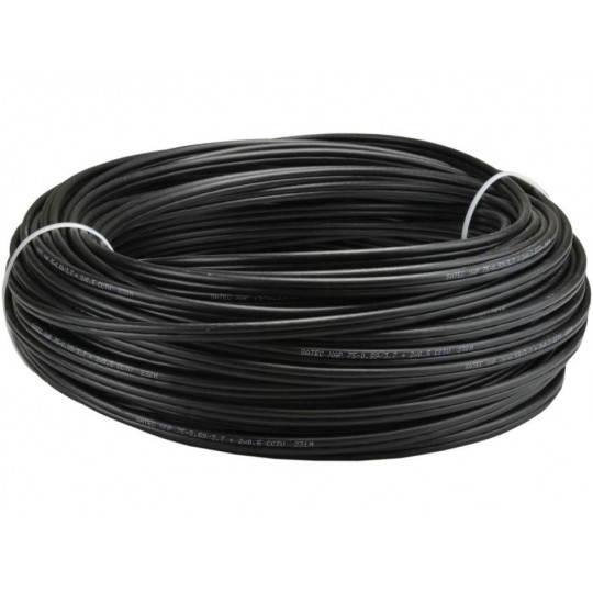 Kabel koncentryczny do kamer 75ohm XAp RG59 0,59/3,7/6,0mm Cu (oplot CCS 90%) antenowy zewnętrzny żelowany z zasilaniem 2x0,75mm2 czarny SATEC