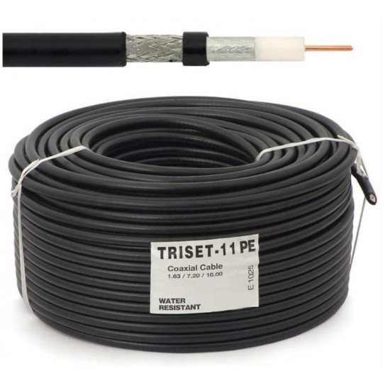 Kabel koncentryczny ziemny 75ohm Triset-11 1,63/7,2/10,2mm Cu (oplot Al 86%) czarny antenowy zewnętrzny żelowany Triset