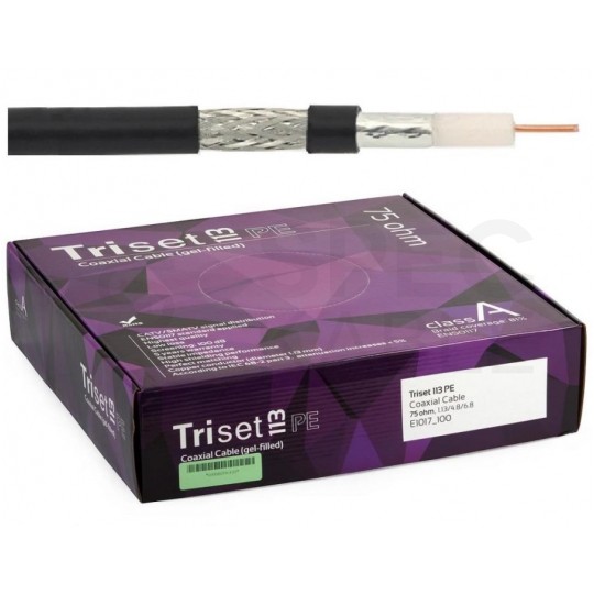 Kabel koncentryczny ziemny 75ohm Triset-113 1,13/4,8/6,8mm Cu (oplot Al 81%) czarny antenowy zewnętrzny żelowany Triset