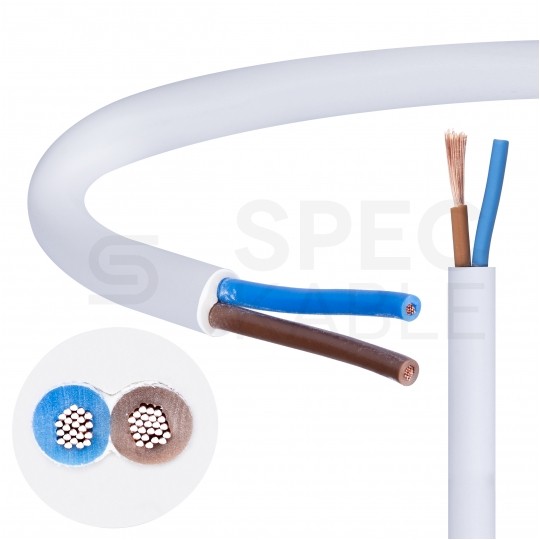 Kabel mieszkaniowy OMY / H03VV-F 2x0,5mm2 biały 300/300V giętki linka Elektrokabel