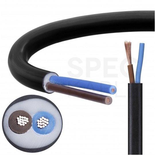 Kabel mieszkaniowy OMY / H03VV-F 2x0,75mm2 czarny 300/300V giętki linka Elektrokabel