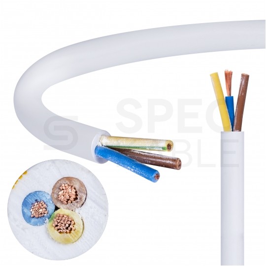 Kabel mieszkaniowy OMY / H03VV-F 3x1,5mm2 biały 300/300V giętki linka Mercor
