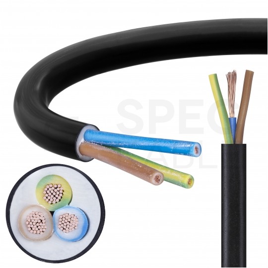 Kabel mieszkaniowy OMY / H03VV-F 3x1mm2 czarny 300/300V giętki linka Technokabel