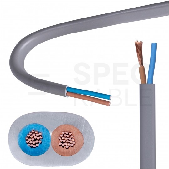 Kabel mieszkaniowy płaski OMYp / H03VVH2-F 2x0,75mm2 srebrny 300/300V giętki linka Mercor