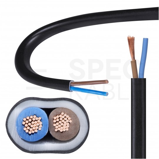 Kabel mieszkaniowy płaski OMYp / H03VVH2-F 2x1,5mm2 czarny 300/300V giętki linka Elektrokabel