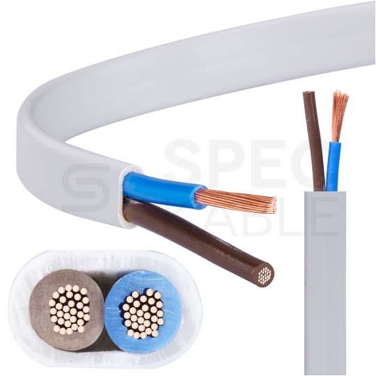 Kabel mieszkaniowy płaski OMYp / H03VVH2-F 2x1mm2 biały 300/300V giętki linka Elektrokabel