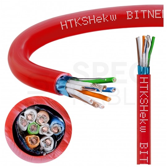 Kabel przeciwpożarowy parowany HTKSHekw 4x2x0,8mm FE180 PH90 E90 czerwony 225V ekranowany bezhalogenowy Cca drut Bitner