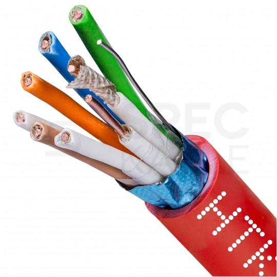 Kabel przeciwpożarowy parowany HTKSHekw 4x2x0,8mm FE180 PH90 E90 czerwony 225V ekranowany bezhalogenowy Cca drut Bitner