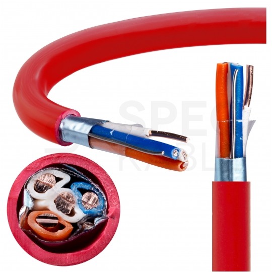 Kabel przeciwpożarowy parowany YnTKSYekw 2x2x0,8mm czerwony 150V ekranowany drut Bitner