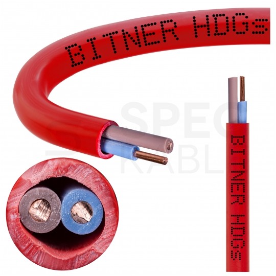 Kabel przeciwpożarowy silikonowy HDGs 2x1,5mm2 FE180 PH120 E90 czerwony 300/500V bezhalogenowy B2ca drut Bitner
