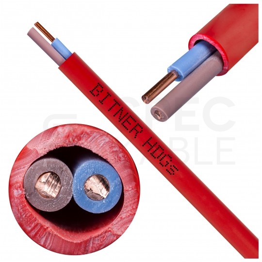Kabel przeciwpożarowy silikonowy HDGs 2x1mm2 FE180 PH120 E90 czerwony 300/500V bezhalogenowy B2ca drut Bitner