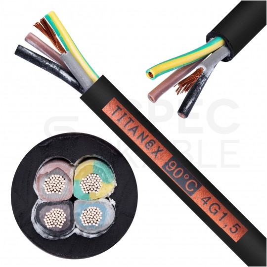 Kabel przemysłowy gumowy TITANEX OnPD / H07RN-F 4x1,5mm2 czarny 450/750V zewnętrzny olejoodporny linka Nexans